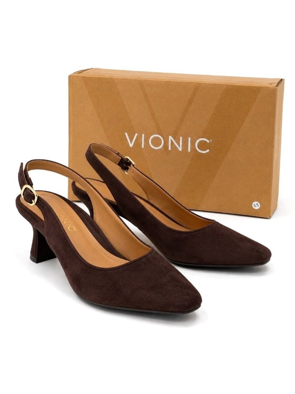 Vionic Perris Supportive Slingback Heel Womens 9 Cafe Noir Suede Dress Shoes